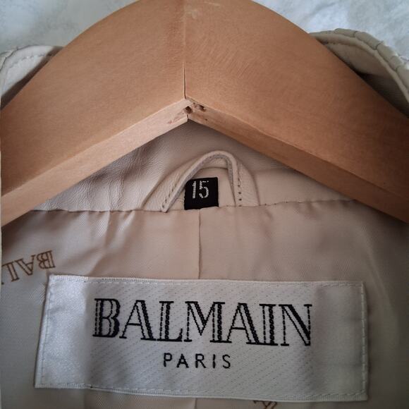 Balmain Ivory Lambskin Leather Coat Jacket Couture Eu Size 15 or US 12  *READ - Picture 6 of 13